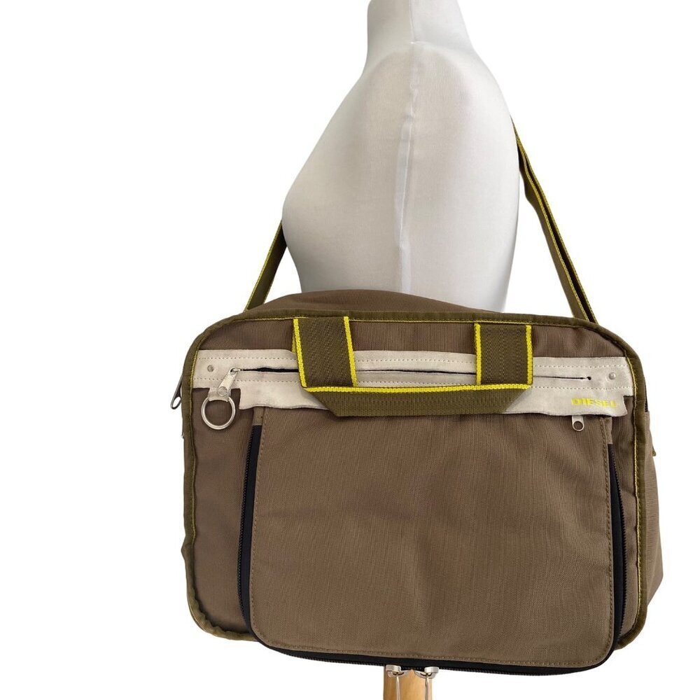 Diesel Olive Canvas Messenger Bag Adjustable Shoulder Strap & Multiple sections